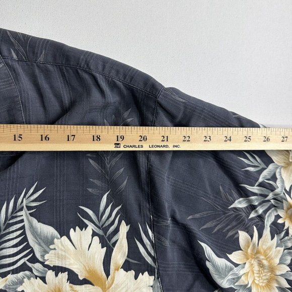 Tommy Bahama Hawaiian Camp Shirt Men Large Silk Tropical Black Floral Button Up‎ - Picture 6 of 8